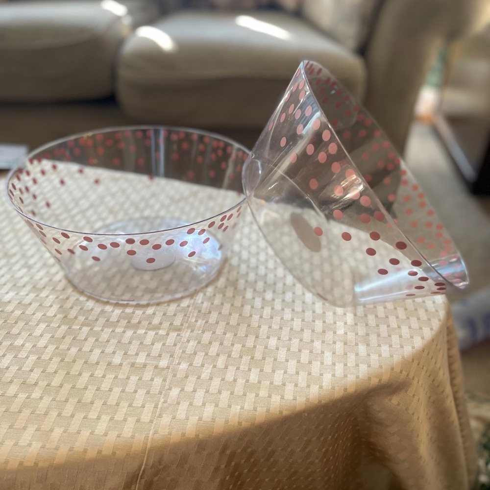 Clear Bowl Set with Pink Polka Dots